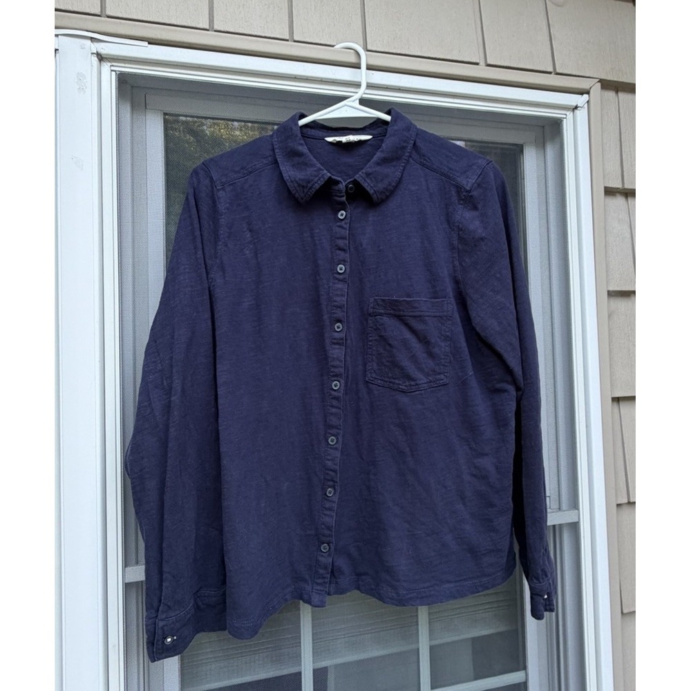 BODEN Women's Button Down Shirt UK 18 US 14Navy Blue Long Sleeve Stretch Cotton